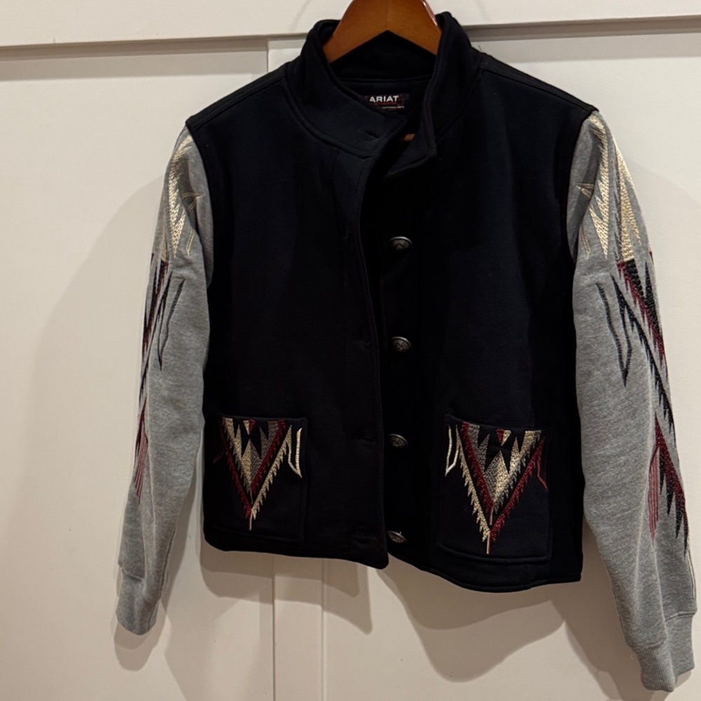 Ariat Black Jacket with Gray Sleeves and Embroidery